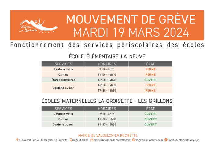 GRÈVE DU PERISCOLAIRE – Ecole de La Neuve Mardi 19 mars