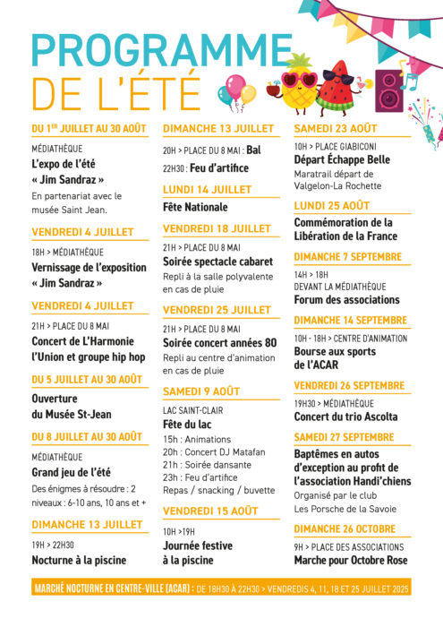 PGOGRAMME DE L’ÉTÉ