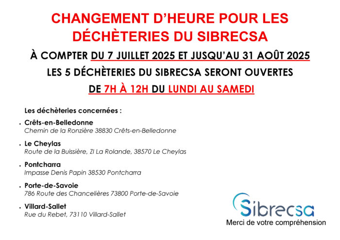 SIBRECSA : HEURES D’ÉTÉ