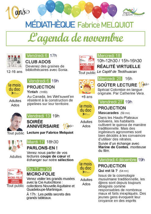 Agenda de novembre de la médiathèque